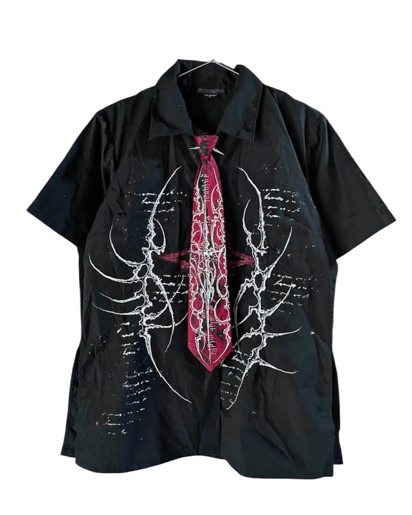 Y2K Black Tie Skull Print Shirt