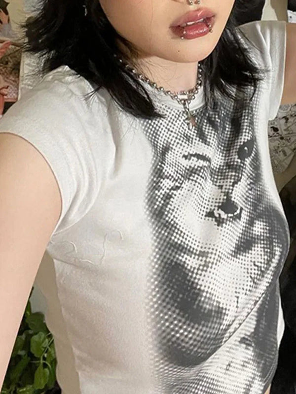 Y2K Vintage Animal Print White T-Shirt