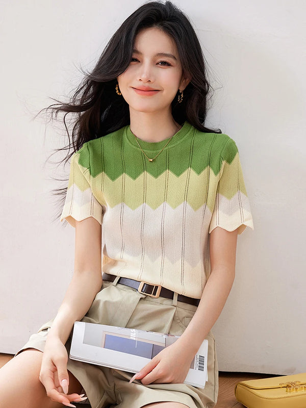 Chic Korean Knitwear O-Neck Short Top