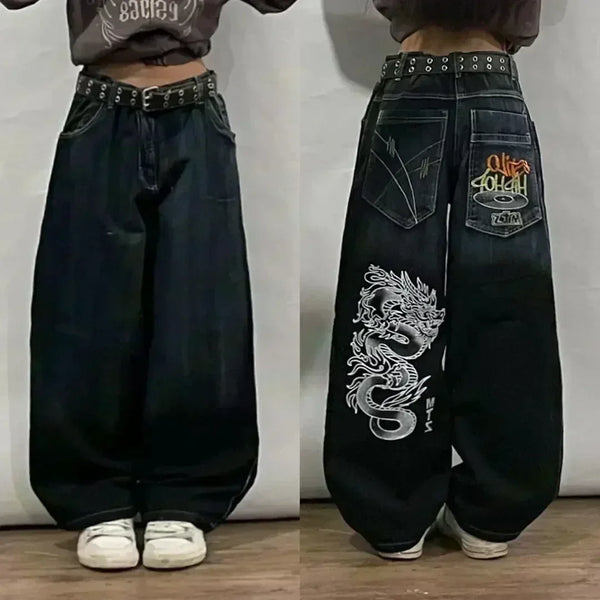 Vintage Loose Embroidered Wide Leg Jeans