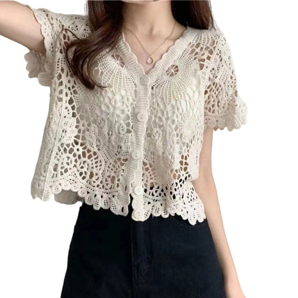 Y2K Handmade Crochet Knitted V-Neck Cardigan