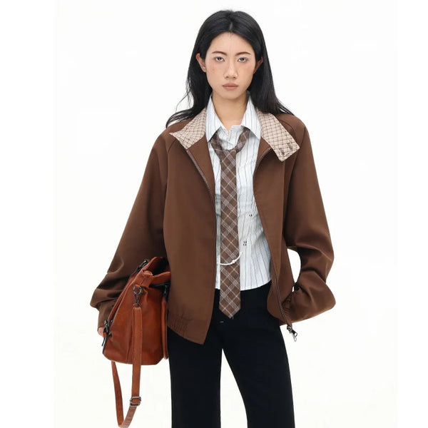 Brown Minimalist Varsity Jacket