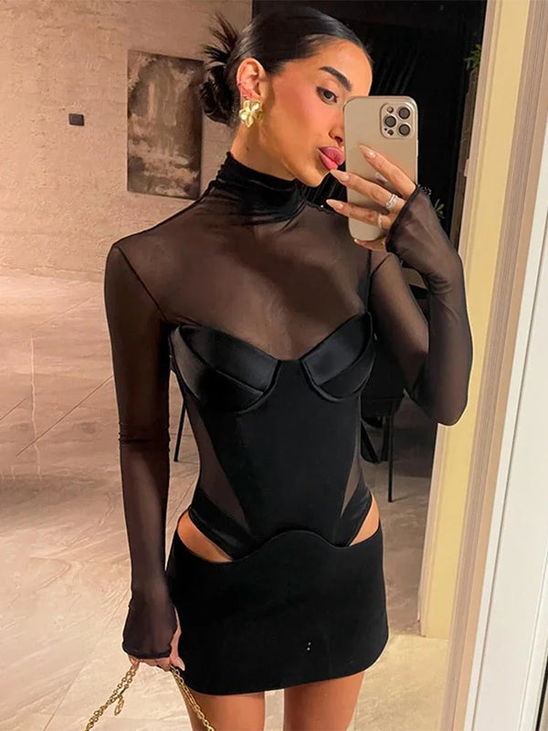 Baddie Cut Out Sheer Mini Dress
