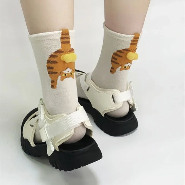 Calcetines apilables con forma de huevo de gato de dibujos animados