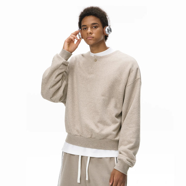 Cozy Loose Fit Henley Sweatshirt