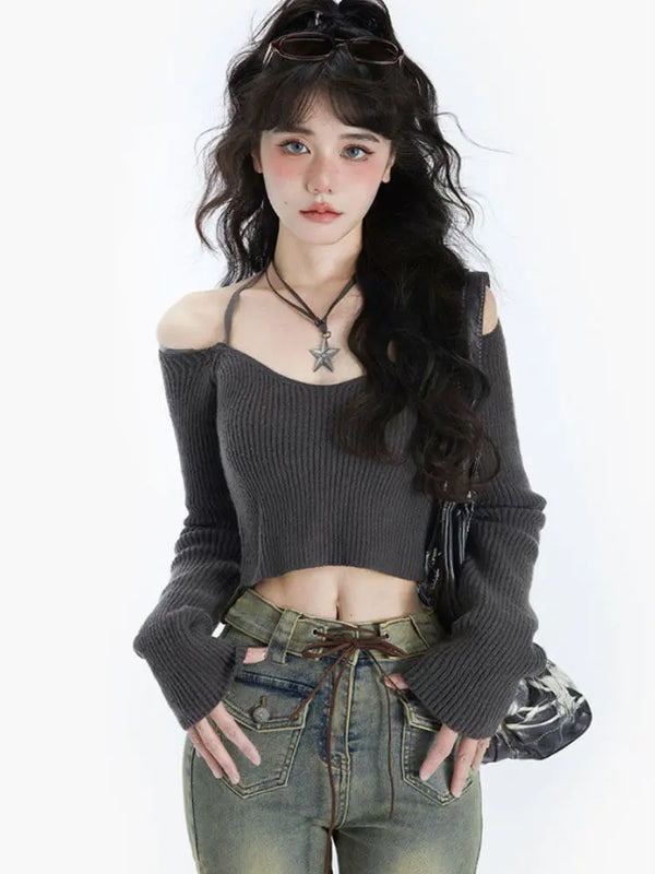 Korean Vintage Aesthetic Slim Cropped Sweater