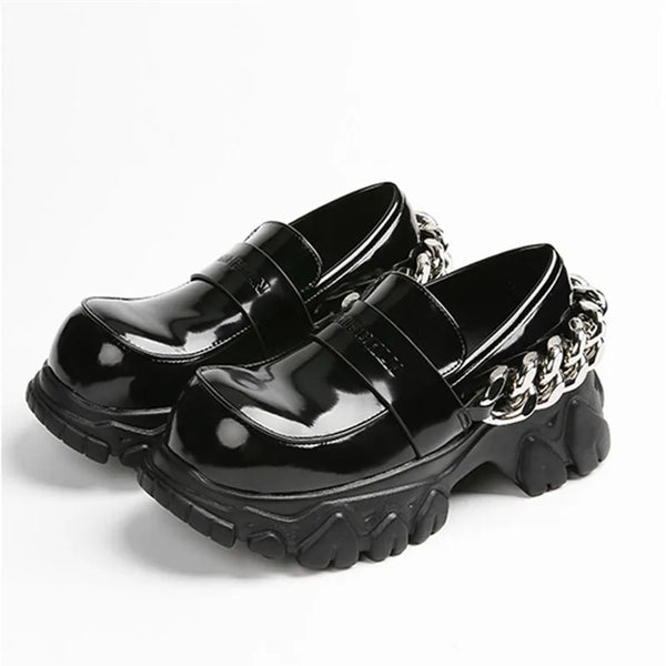 Chunky High Heel Leather Platform Pumps