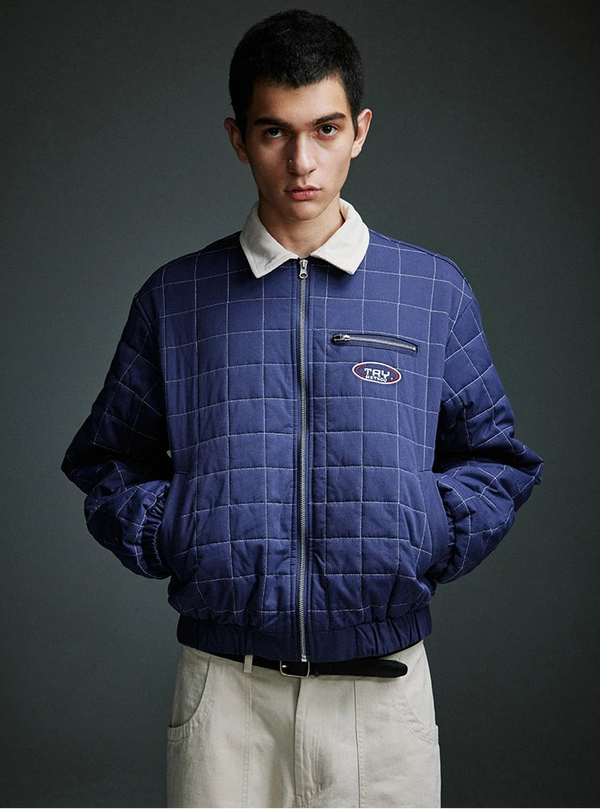 Quilted Thick Plaid Puffer Jacket