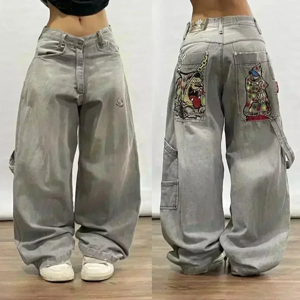 Cartoon Embroidery Baggy Jeans
