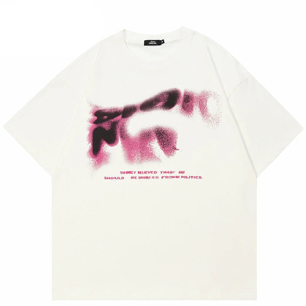 Blurry Letters Graphic Casual Cotton T-Shirt