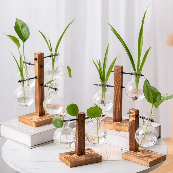 Vintage Flower Pot Transparent Wooden Frame Vase