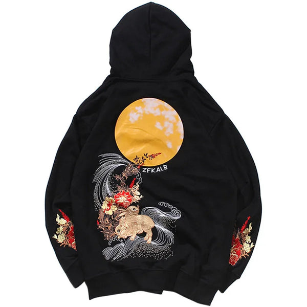 Embroidered Floral Moon Hip Hop Hoodies