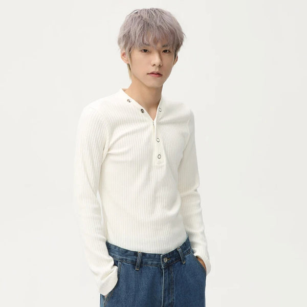 Knitting V-Neck Slim Fit Mens T-Shirt