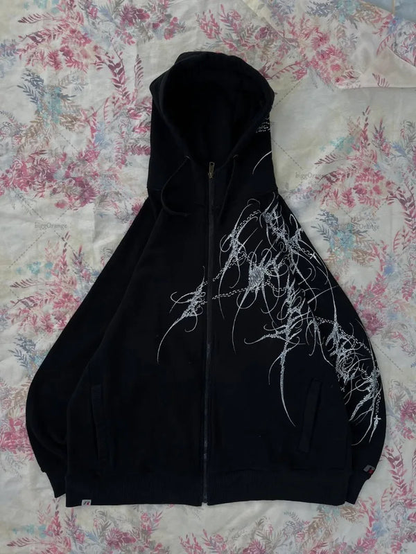 Retro Striped Loose Zipper Hoodie Shirt