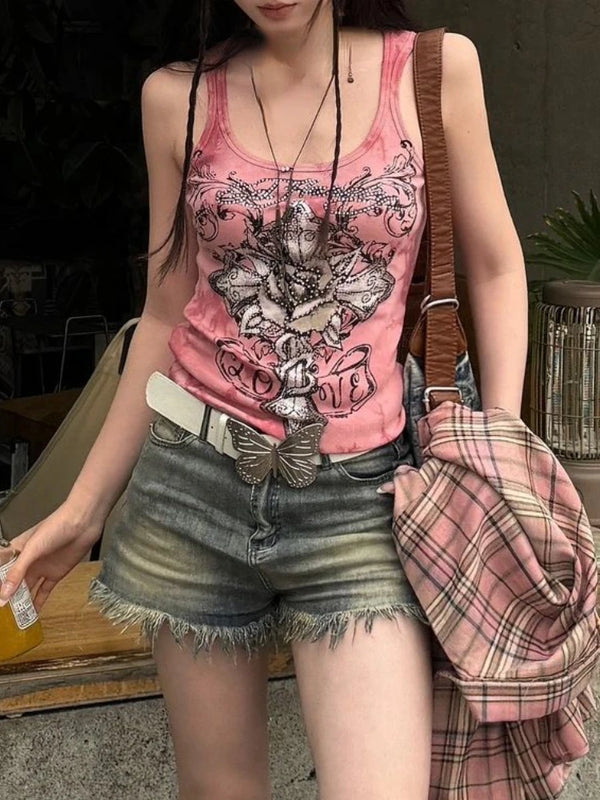Y2K Diamon Letter Print Crop Top