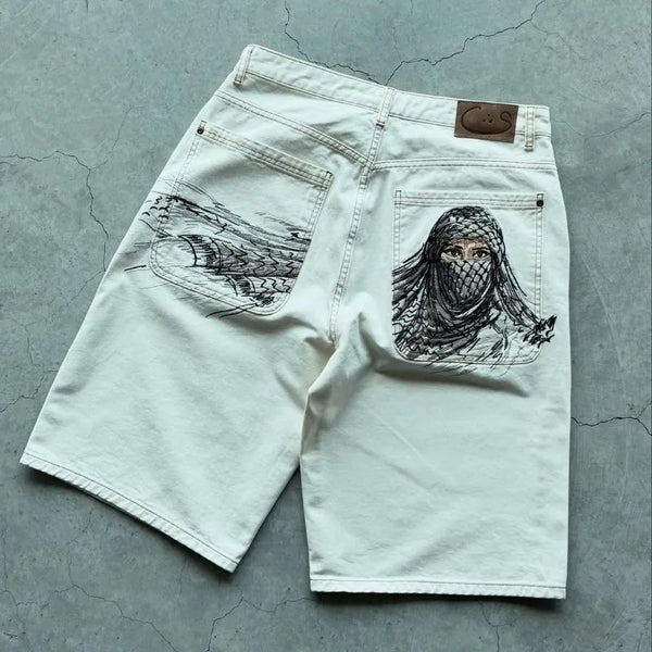 Vintage Embroidered Baggy Denim Shorts
