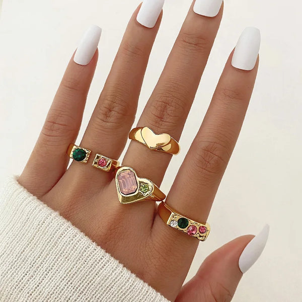 Y2K Soft Gemstone Heart Rings