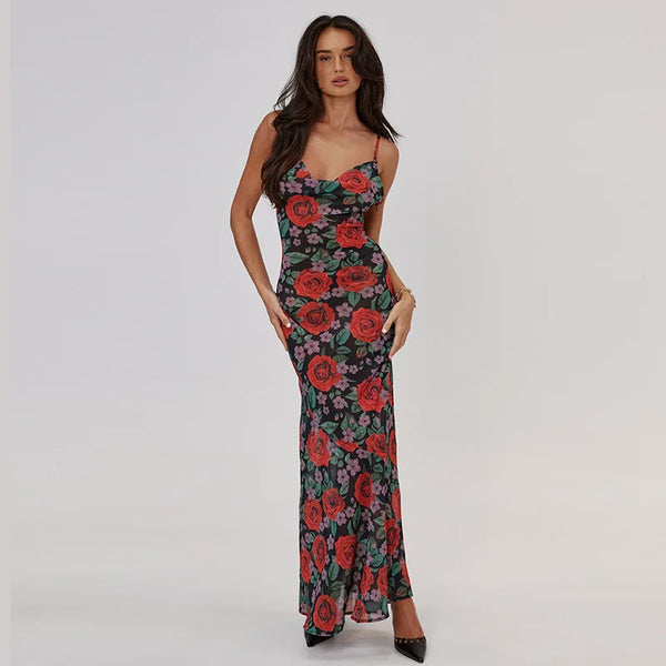 Floral Red Rose Maxi Dress
