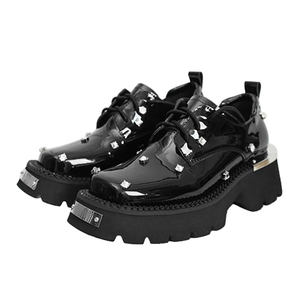 Black Crystal Platform Loafers School Shoes