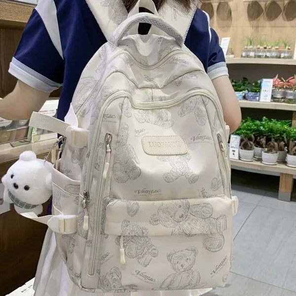Teddy Bear Print Lightweight School Backpack