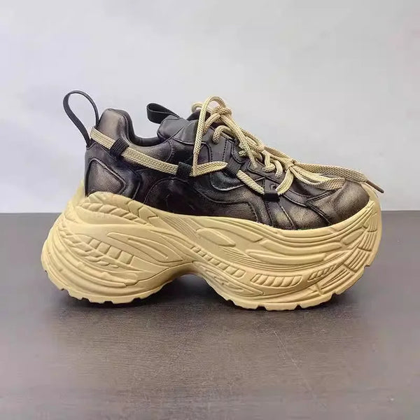 Chunky Platform Lace-Up Round Toe Pumps Sneakers