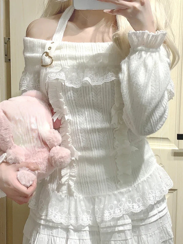 Lace Patchwork Halter Knitwear Sweater