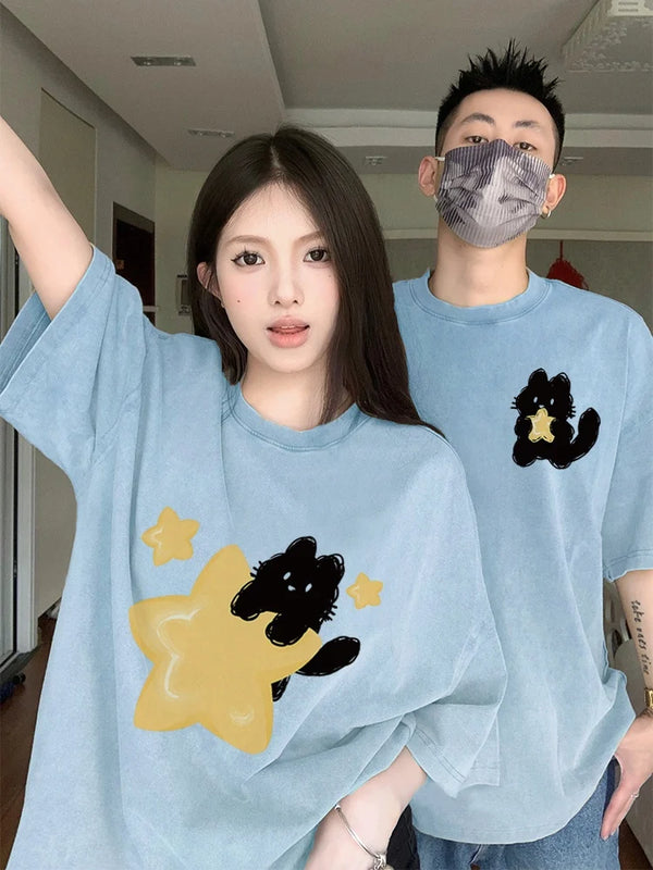 Camiseta de gato estrella amarilla