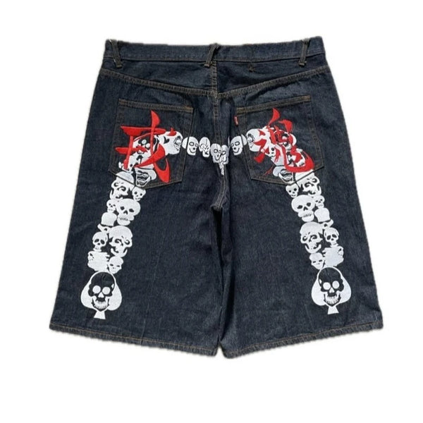 Gothic Vintage Graphic Denim Basketball Shorts