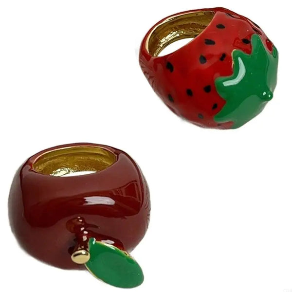 Handmade Enamel Strawberry Apples Ring