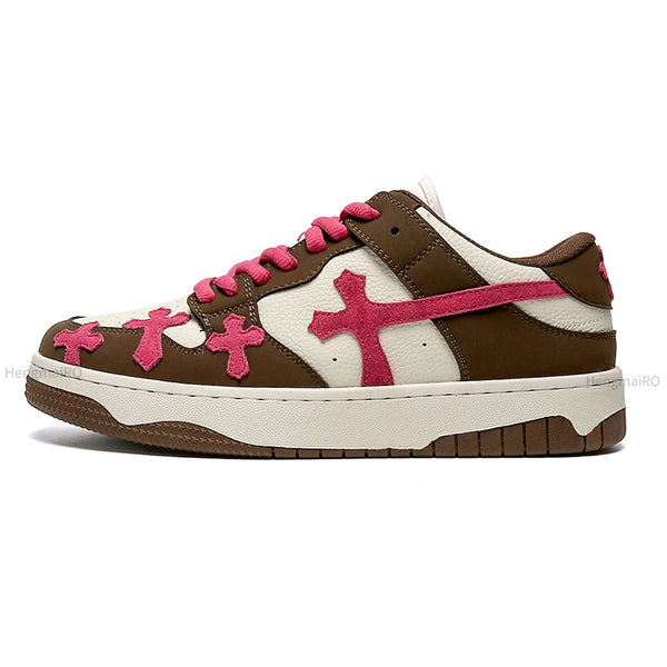 Retro Cross Pattern Skateboard School Sneakers