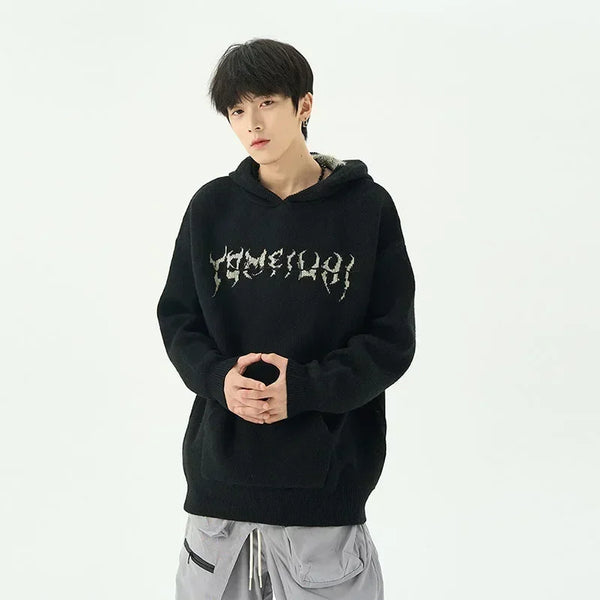 Cozy Retro Centipede Pattern Knit Hoodie