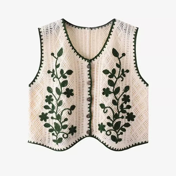 Flower Embroidery Crochet Waistcoat Top Sleeveless Vest