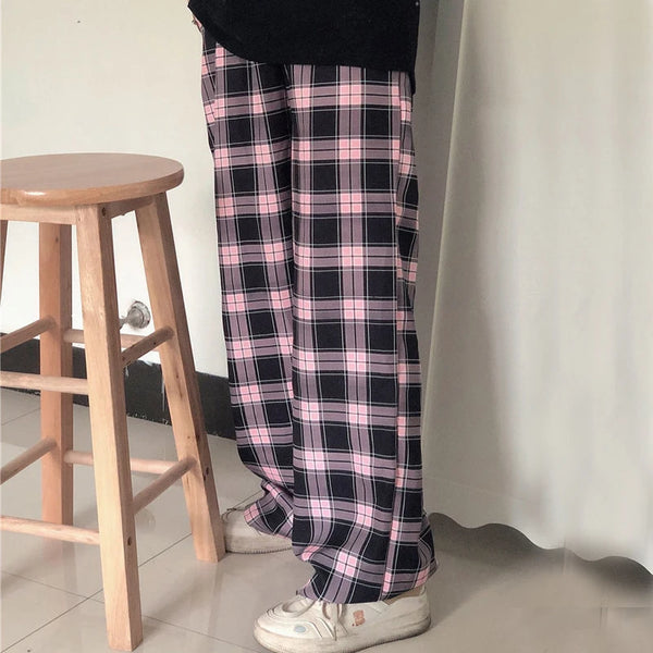 Oversize Black Pink Plaid High T-Shirt
