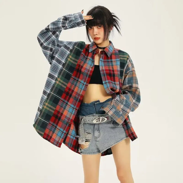 Plaid Patchwork Vintage Shirt