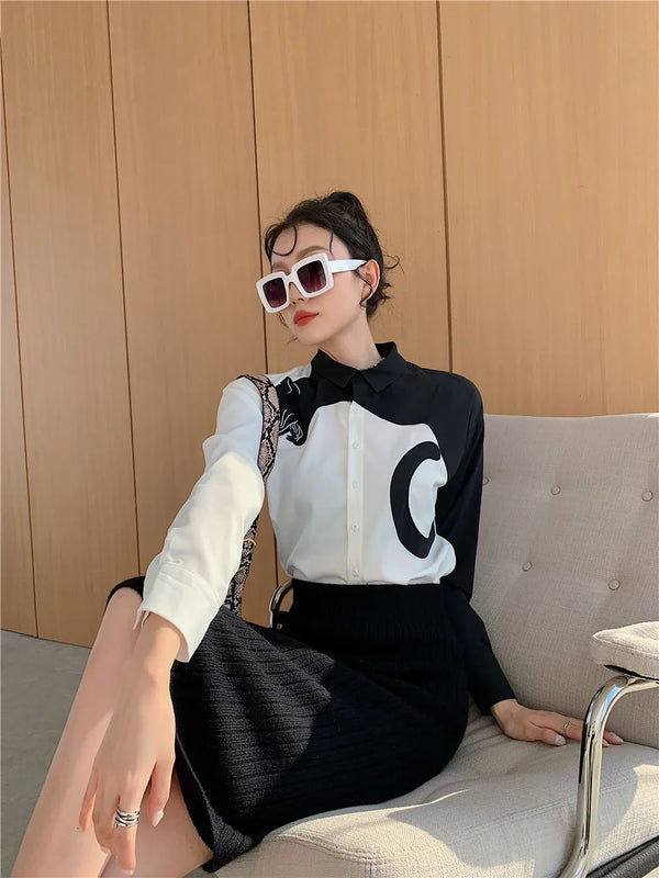 Stylish Leopard Embroidered Long Sleeve Shirt