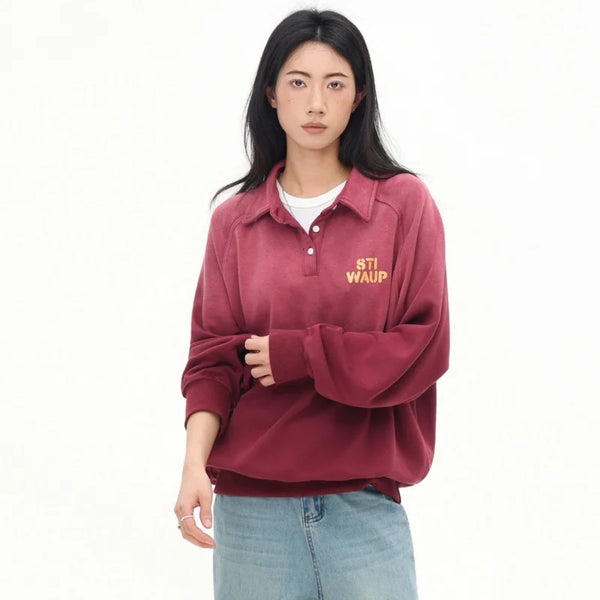 Stylish Red Letter Print Long Sweatshirt