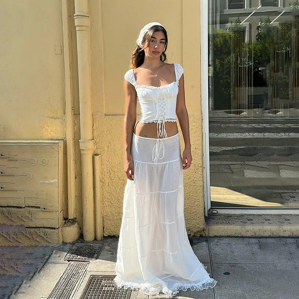 Coquette Lace-up Corset Top & Maxi Skirt Set