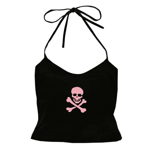 Sexy Skull Aesthetics Graphic Print Halter Top