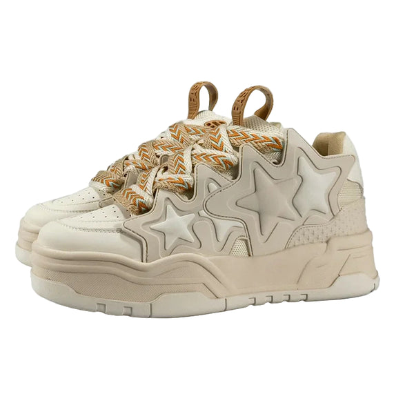 Cream Star Retro Platform School Sneakers
