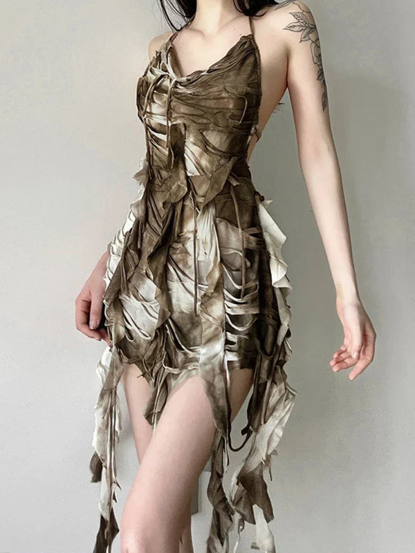 Rusty Grunge Patchwork Tassel Dress