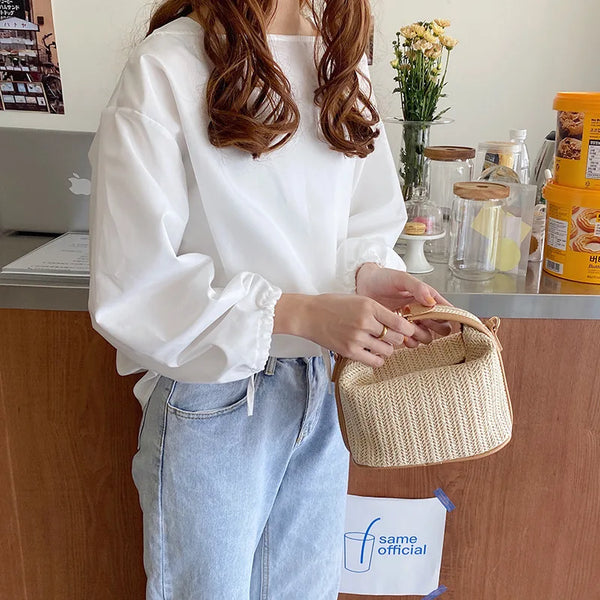 Fancy Bucket Woven Crossbody Bag
