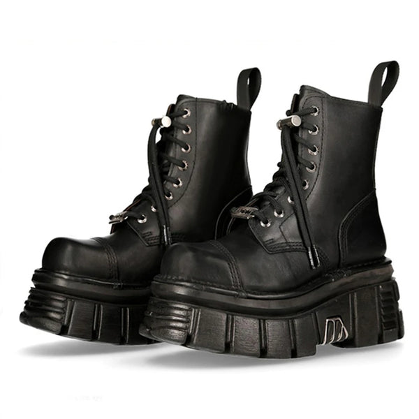 Chunky Sole Platform Ankle Women's Black Boots .
