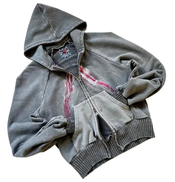 Vintage Hot Zipper Y2K Hoodie