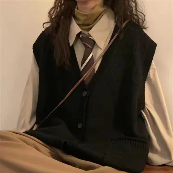 Dark Academia V-neck Sleeveless Cardigan