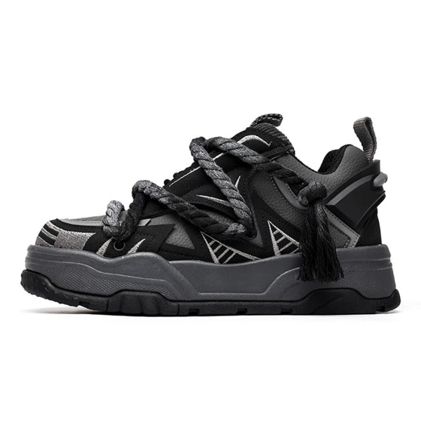 Retro Black Punk Cowhide Sneakers