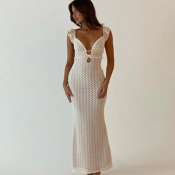 Elegant Cut Out Backless Maxi Dress