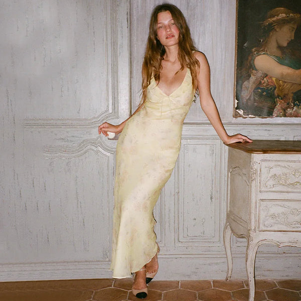 Y2K Vintage Floral Pring Maxi Dress