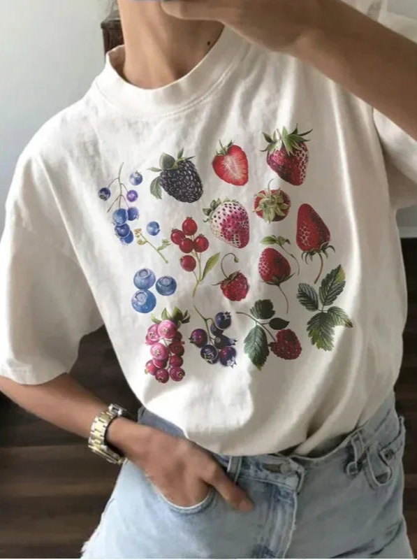 Camiseta de algodón con gráfico de especies de bayas