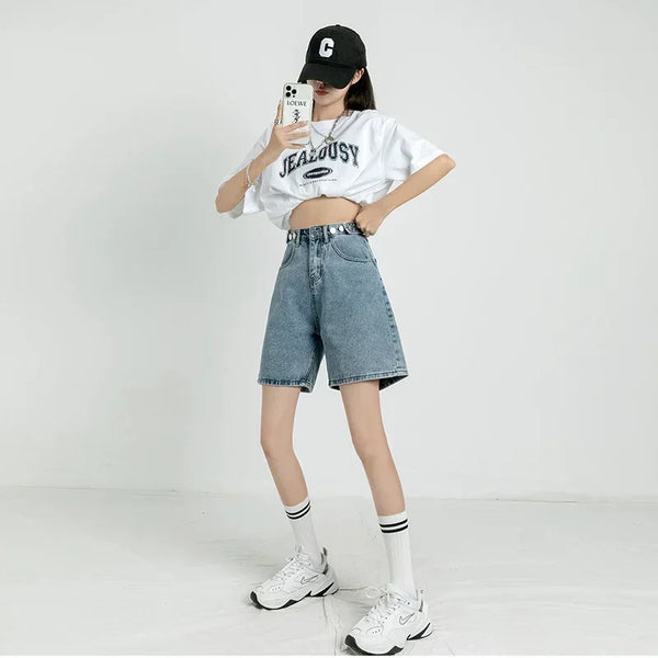 Vintage Belted Baggy Denim Shorts