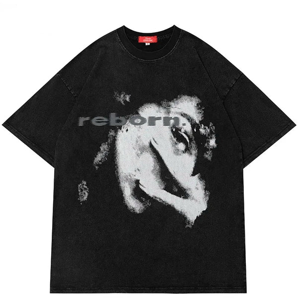Hip Hop Graphic Half-Face T-Shirt